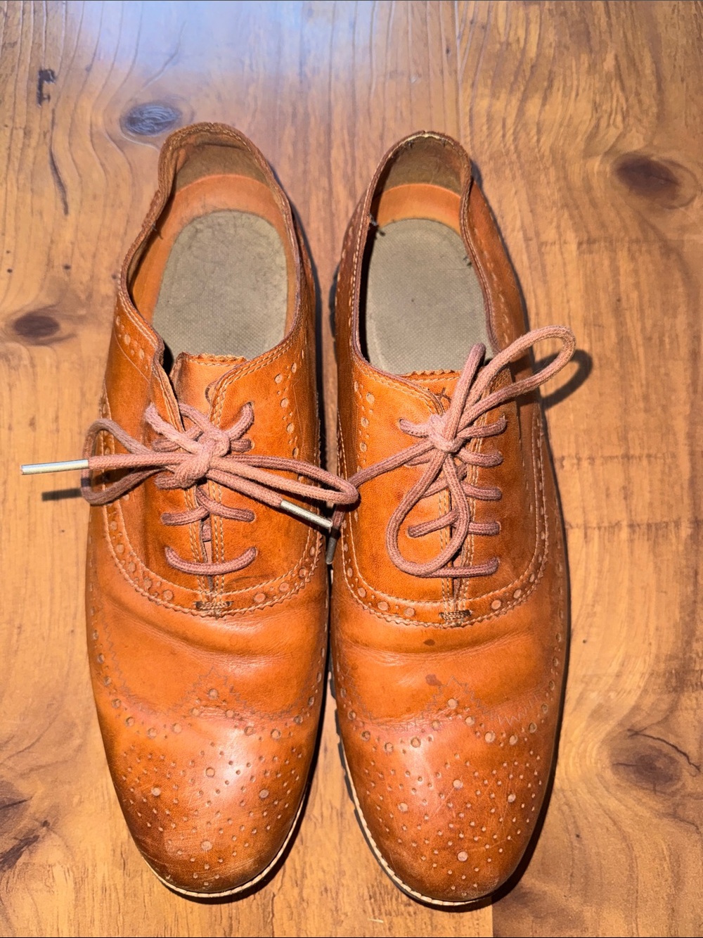 Cole Haan Tan Leather Wingtip Derby Shoes